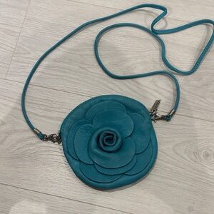 Teal Leather Rose Crossbody Bag